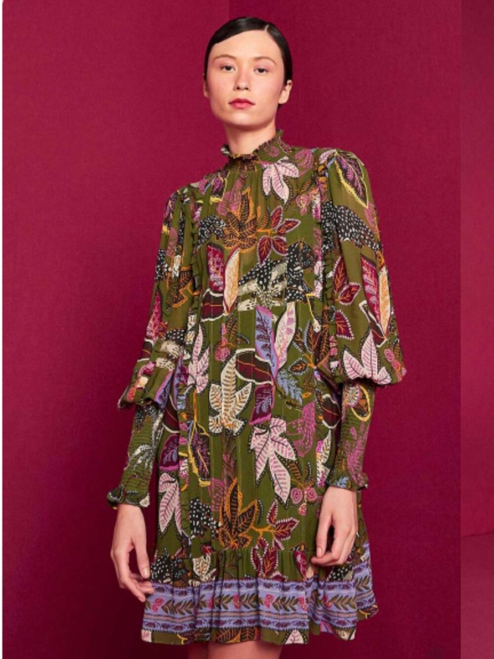 Farm Rio Wild Jungle Printed High-Neck Mini Dress